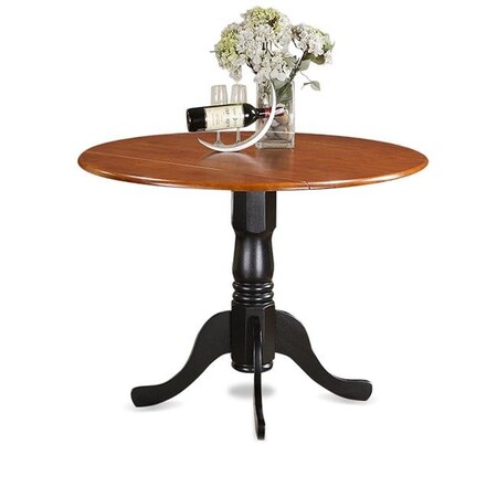 East West Furniture DLT-BCH-TP Dublin Round Table with Two 9 in. Drop Leaves in Black & Cherry Finish DLT-BCH-TP